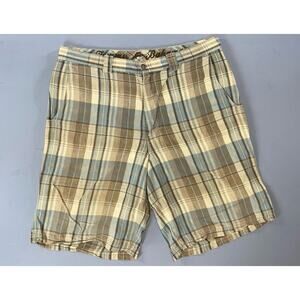 Tommy Bahama Flat Front Linen/Silk Chino Shorts. Beige Plaid, Men's 34. EUC!
